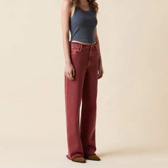 453. LE JEAN Fray Waist Column Denim Jeans Sandwashed Spice $258 NWT Sz 26 - Picture 2 of 5